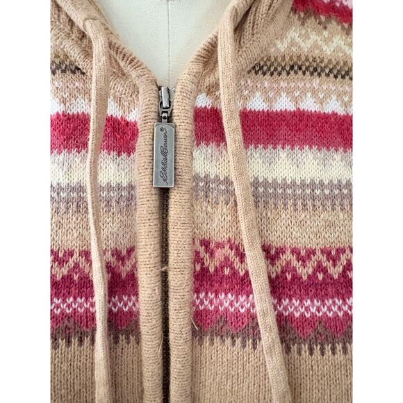Eddie Bauer Petite M Hoodie Sweater Zip Up Tan Fair Isle Angora Blend Women’s - Picture 3 of 6